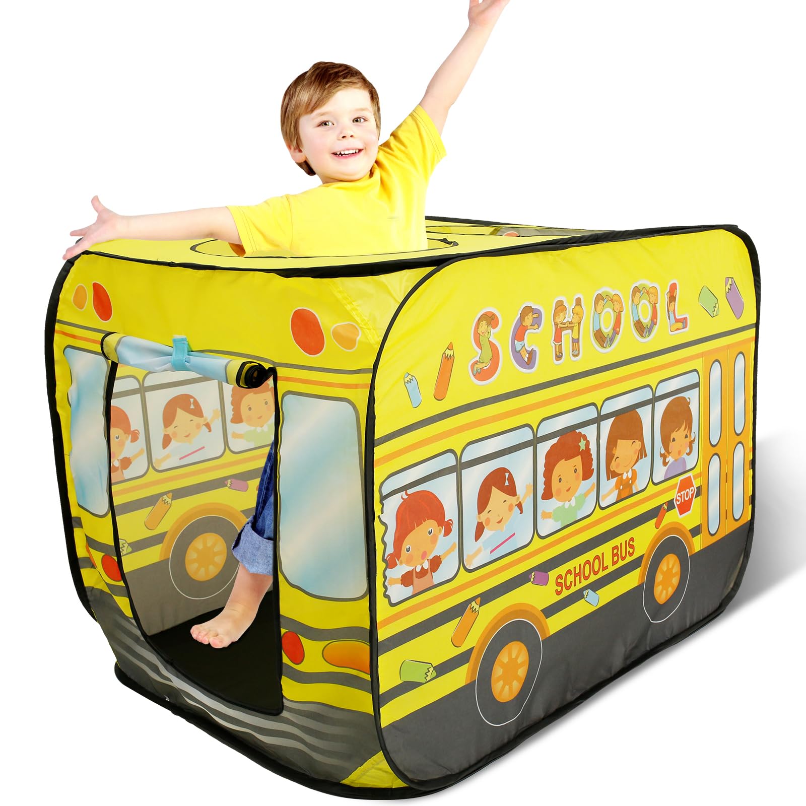 Hnvdkln Pop up Play Tent for Kids Aged 1-3 Years Old Boys and Girls Educational Play Tent Playhouse Tents for Toddlers Kids Tent Indoor Outdoor Playhouse Toys for 1 + Year Old (School Bus)