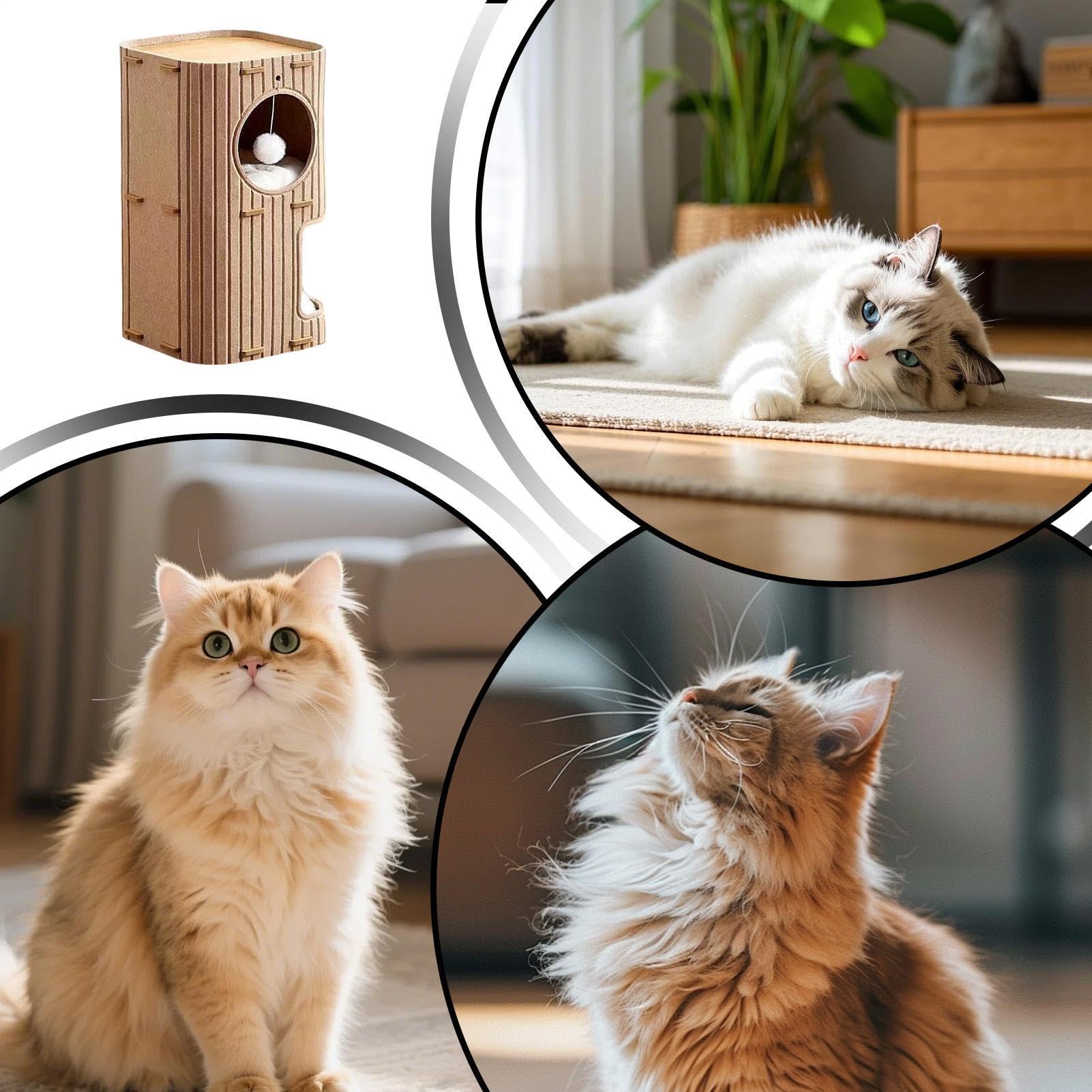 Casa para Gatos Interior | Refugio Plegable Doble Capa Antiarrañazos - Escondite para Gatos con Suave Pelota De Peluche | Mascota Gatito Uso Interior En El Hogar Y En Viaje