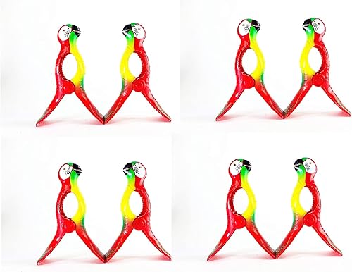 4 pares (8 unidades) de toalleros de playa estilo loro rojo, clips, accesorios de playa, patio o piscina, clips portátiles para toallas, clips para