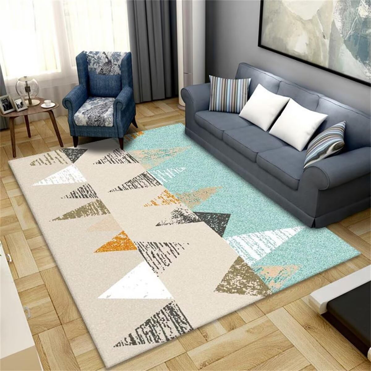 Waschbarer Teppich Kinderzimmer Blaues Dreieck-Sofakissen waschbar 160X200CM