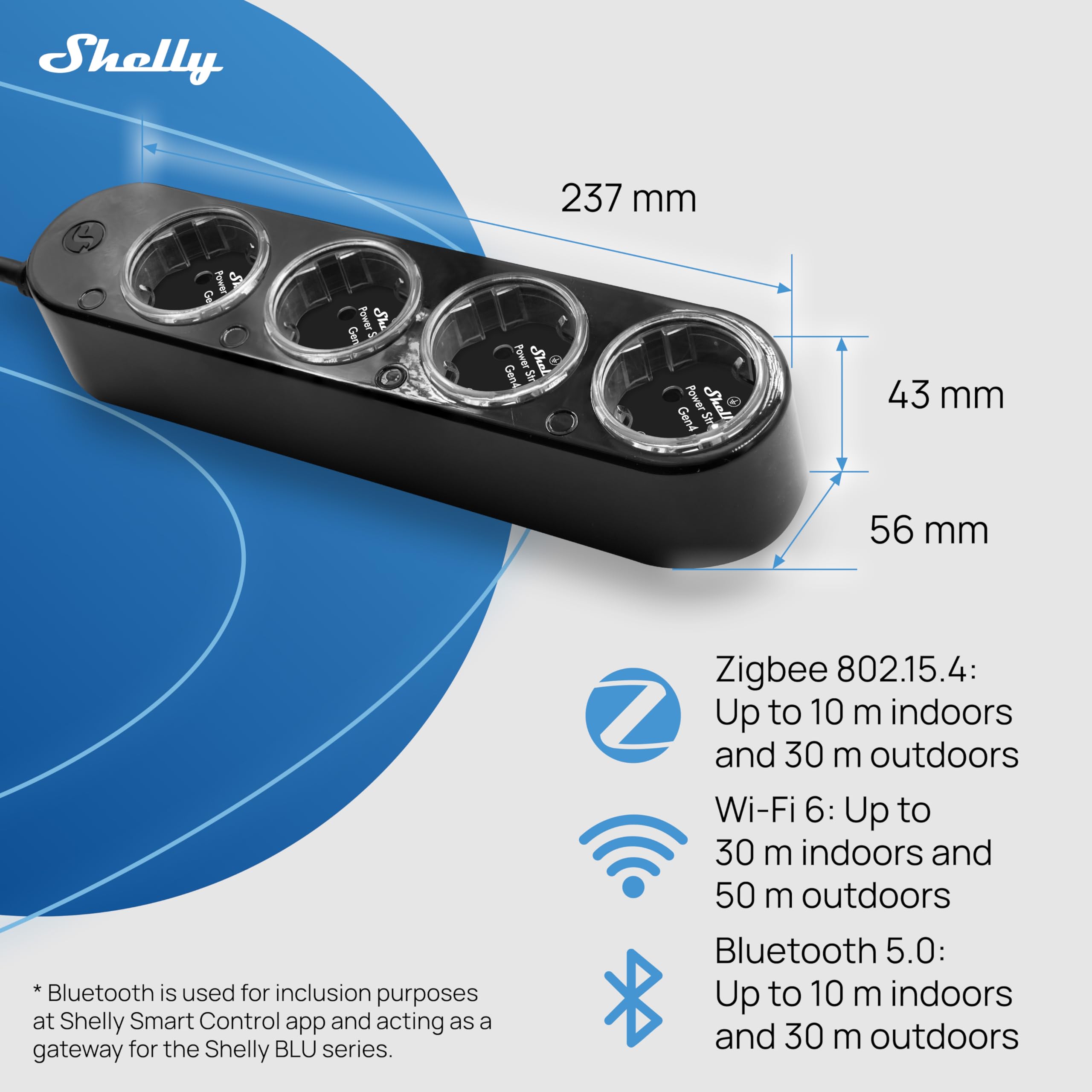Shelly Power Strip 4 Gen4 Nero - Ciabatta Smart Matter & Wi-Fi, 4 Prese Intelligenti, Misurazione Potenza, 16A Totali 3500W, Timer, Riscaldamento, Zigbee, Google, Alexa, Apple, Nessun Hub Richiesto