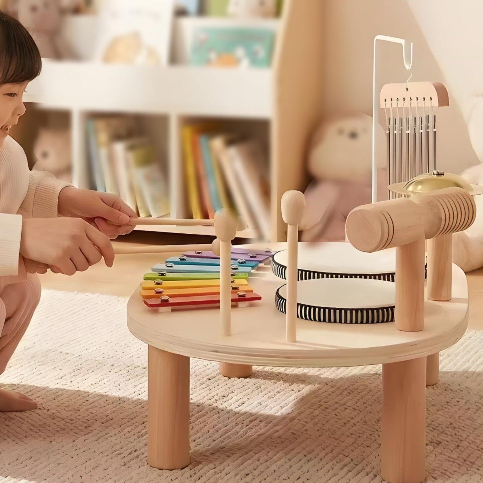 Qianly Schlagzeug Aus Holz, Musikspielzeug für Vorschulkinder, Lernspielzeug für Kleinkinder, Musikinstrumente für 3 Jährige, Geschenk