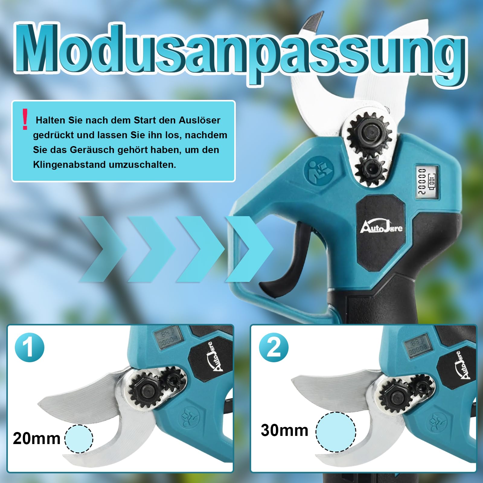 Akku Astschere kompatibel mit Makita 18V Akku Bürstenlose Elektrische Astschere mit 2 Gängen LCD Display Akku Baumschere für Rebschnitt Zweige, Stämme, Büsche (Ohne Akku) | Bürstenlose Elektrische Astschere, mit 2 Gängen, LCD Display, für Rebschnitt Zweig
