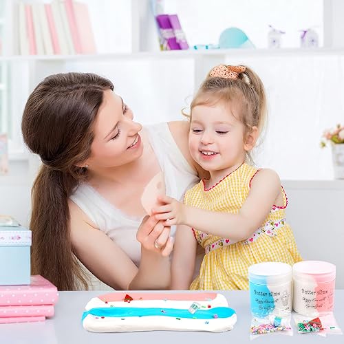 Miniatura 5 de Paquete de 2 kits de slime de mantequilla para recuerdos de fiesta de niños, aromas de doble color, masilla de slime para niños y niñas, suave y