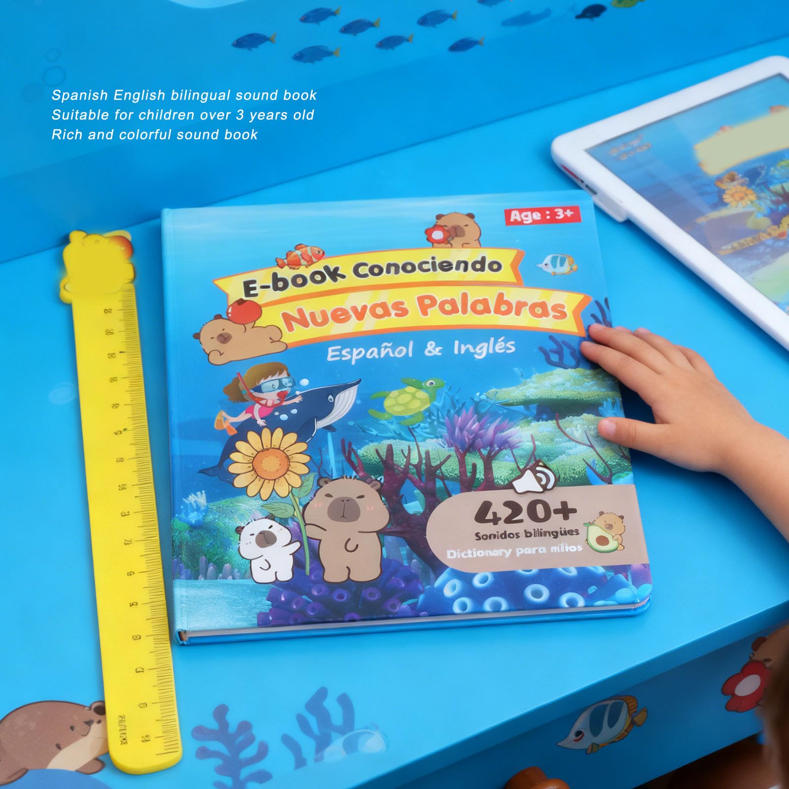 Generic Bilingual Spanish English Interactive Sound Book for Children, Early Education, Touch Learning Toy for Home, School and Outdoor, Plastic 11.42 x 9.84 Inches