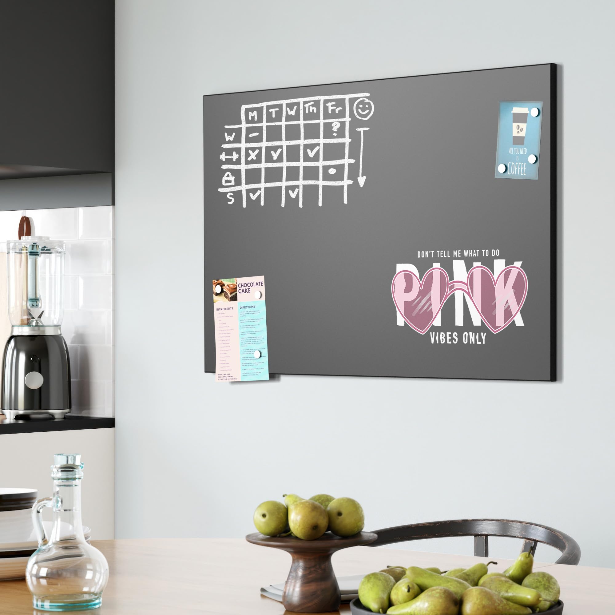 DEQORI Magnetyczna tablica do pisania kredą z nadrukiem UV | motyw "różowy opor" | prostokątna 90 x 60 cm | metalowa tablica kredowa do pisania – dekoracja ścienna do kuchni, korytarza, pokoju
