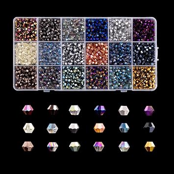 LAIDANLA 1800pcs 4mm Electroplate Bicone Crystal Beads، 18 Colors Small Glass Faceted Beads Bulk for Jewelry Making Bracelets Necklaces أقراط مع صندوق حاويات