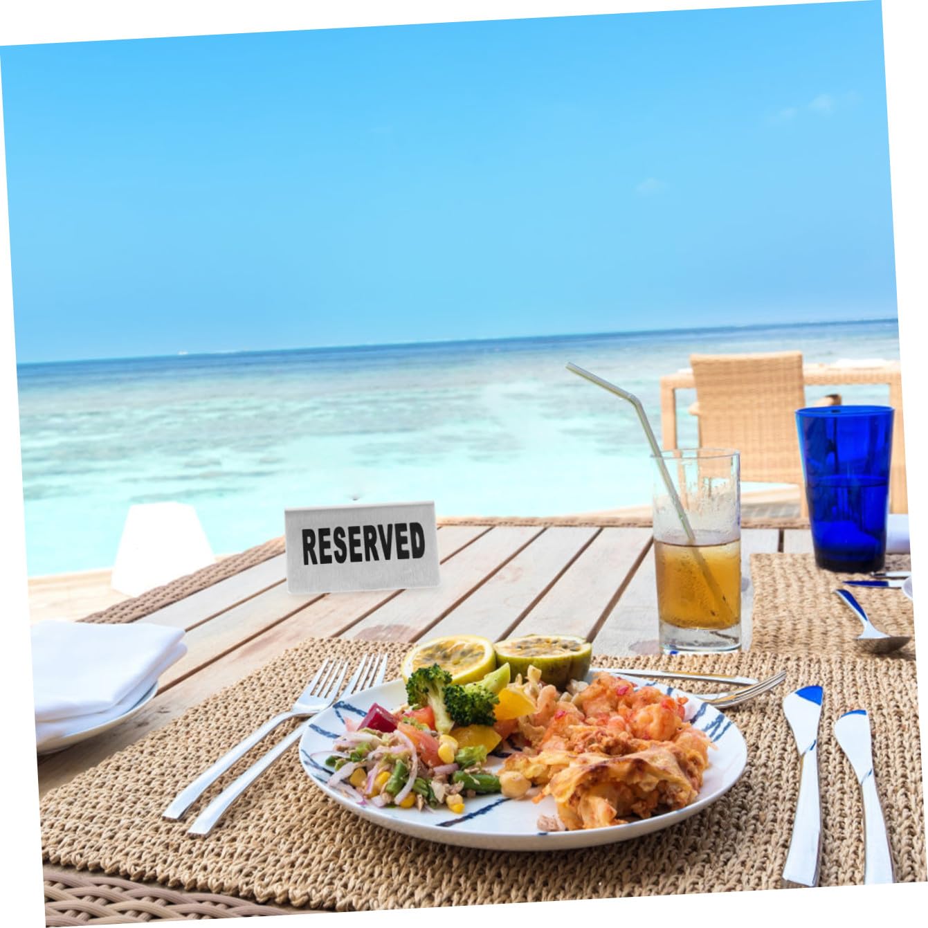 Cabilock 4 piezas Carteles Reservados de Mesa Doble Cara de Acero Inoxidable Plateado para Restaurantes Hoteles Eventos y Bodas