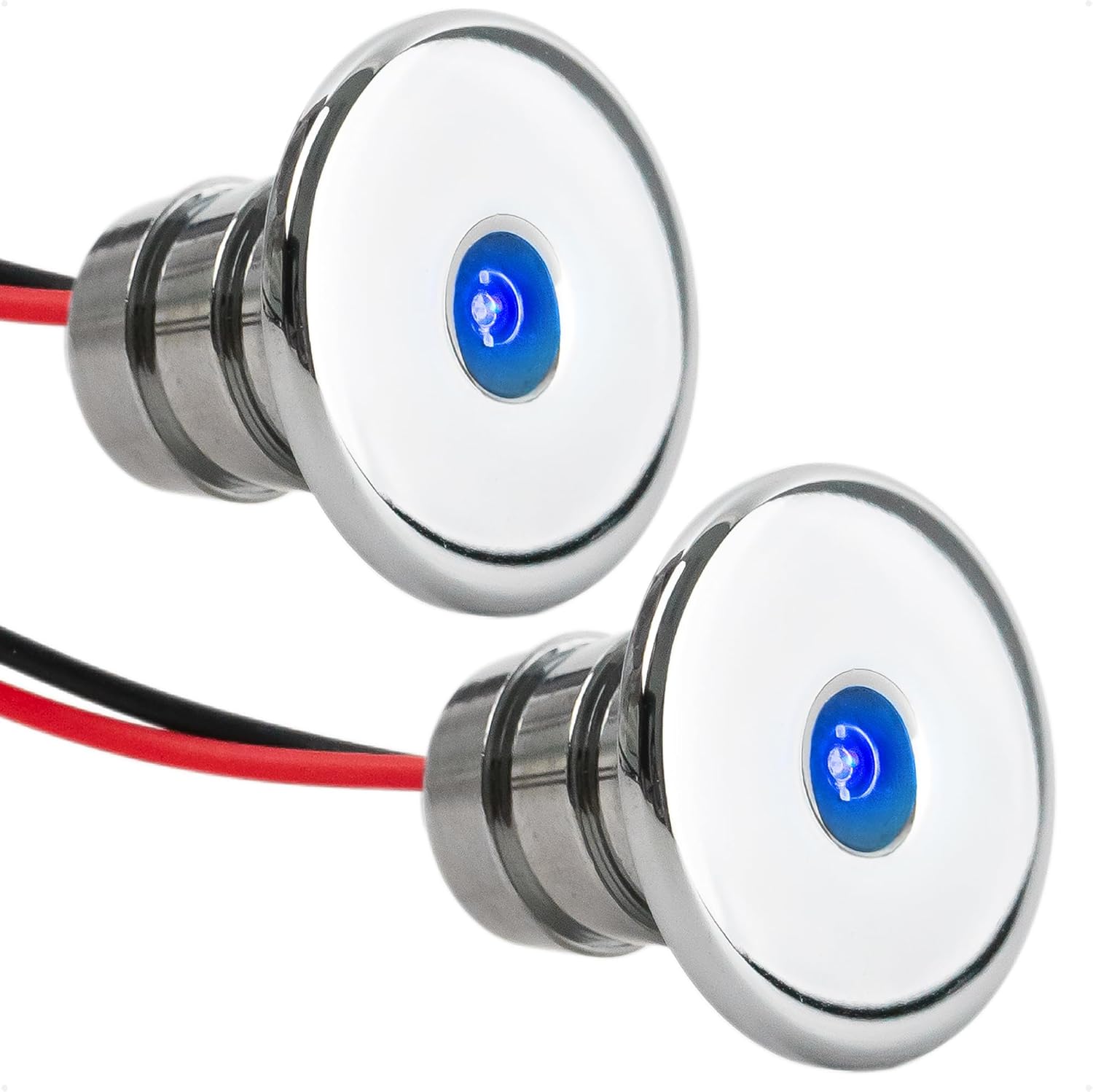 Five Oceans LED Marine Courtesy Lights, 4-Pack Mini Accent Light, Round Deluxe Boat Interior, Deck, Cockpit, Blue LED, for Pontoon, Sailboat, RVs - FO2445-M4