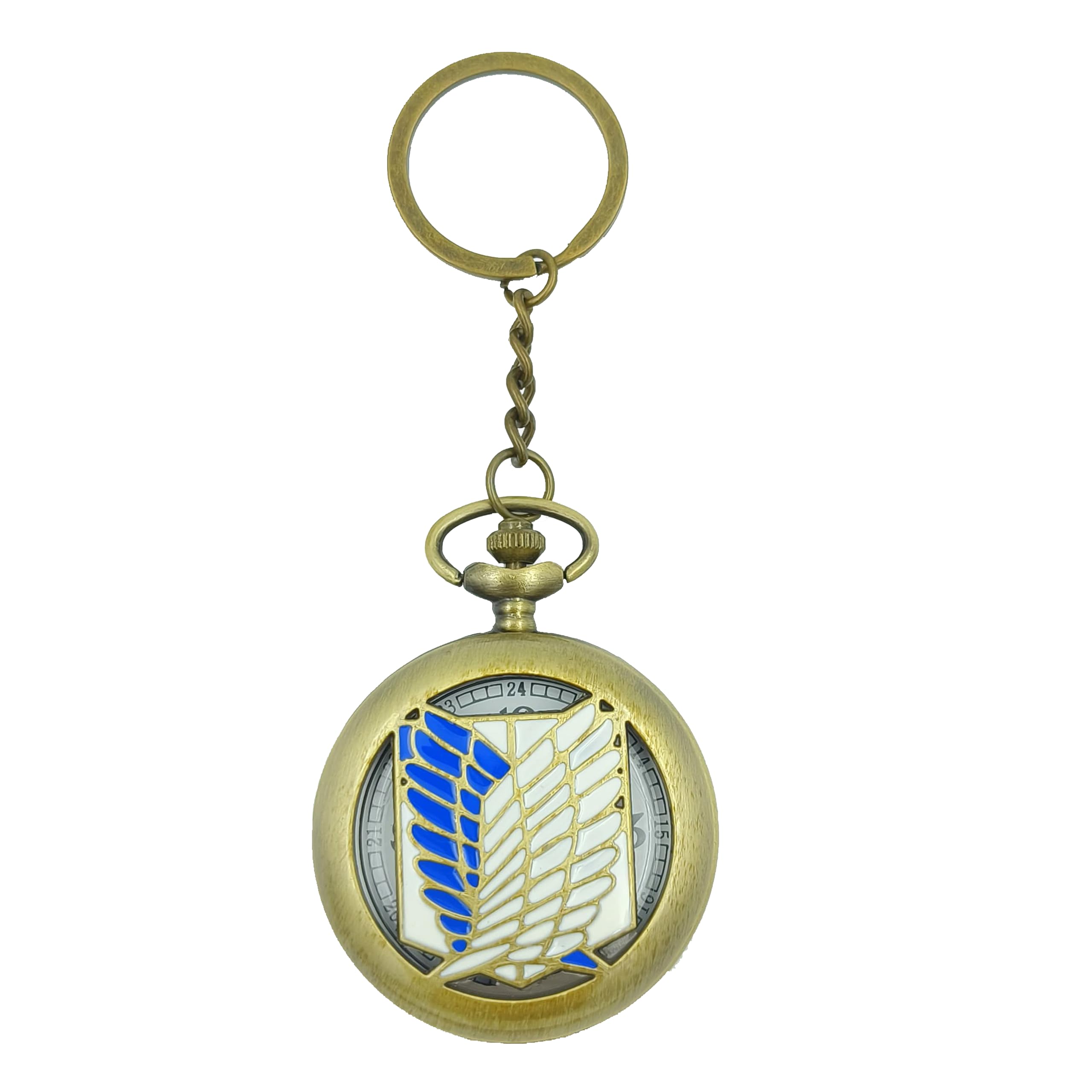 Premium Pocket Watch Attack On Titan Blue Feather Antique Key Chain Vintage Bronze Pocket Watch Stainless Steel Metal Car Bike Home Keychain With Key Ring Anti Rust Gift For Men & Women