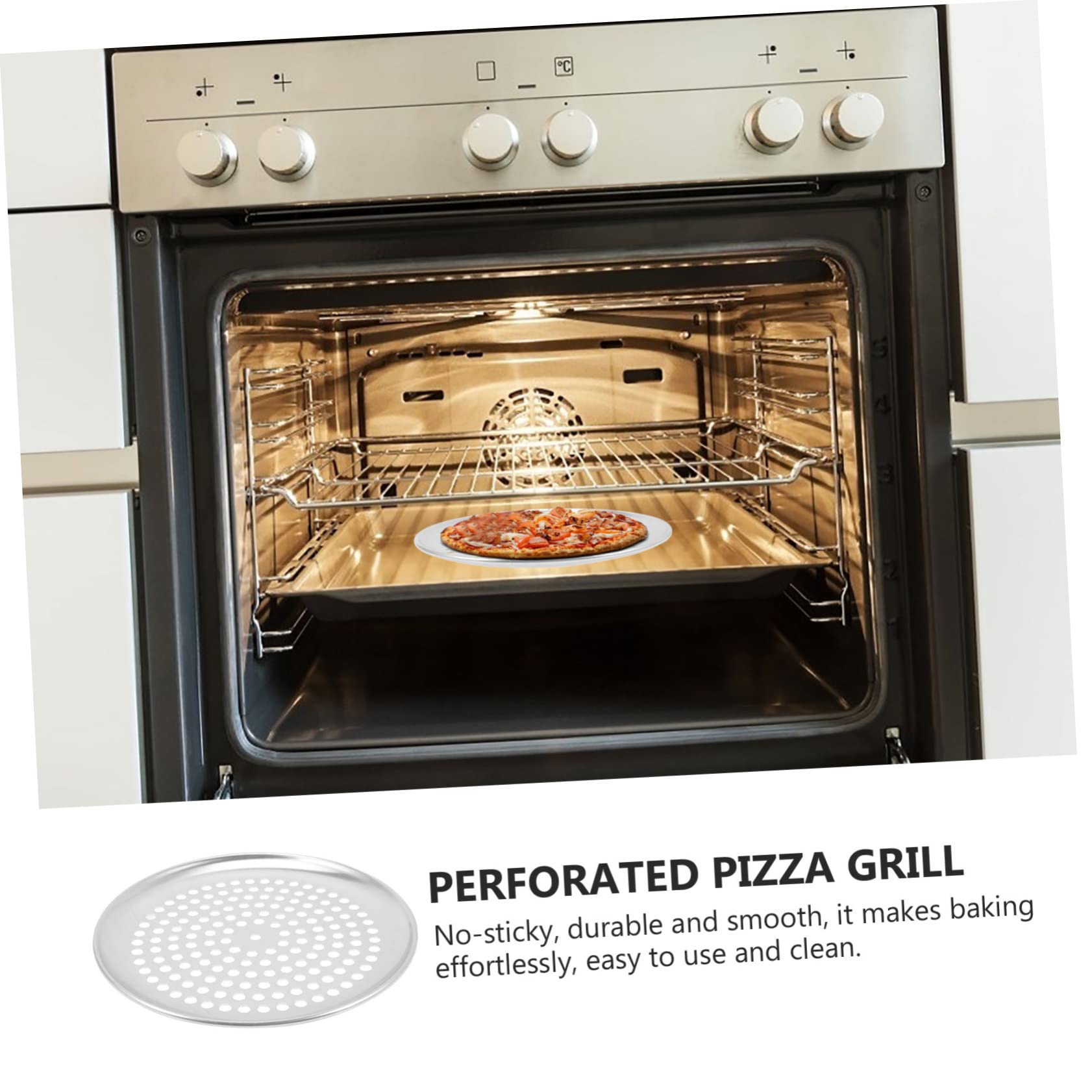 Mikinona Pizza Pan Stainless Steel Baking Tray with Holes for Even Heating Non Stick Pizza Crisper for Oven Use Durable for Home Chefs