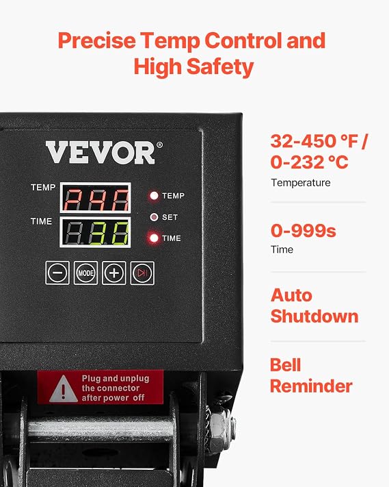 VEVOR Heat Press, 15 x 15 inch Heat Press Machine for T-Shirts, Fast and Even Heating, Easy to Use, High Pressure for Digital Industrial-Quality Sublimation Printer for Transfer Vinyl, T-Shirt, Black
