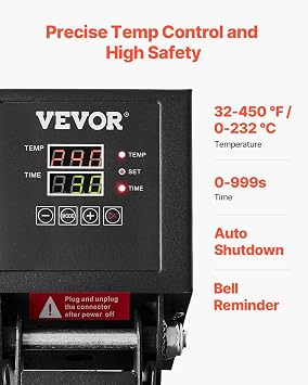 VEVOR Heat Press, 15 x 15 inch Heat Press Machine for T-Shirts, Fast and Even Heating, Easy to Use, High Pressure for Digital Industrial-Quality Sublimation Printer for Transfer Vinyl, T-Shirt, Black