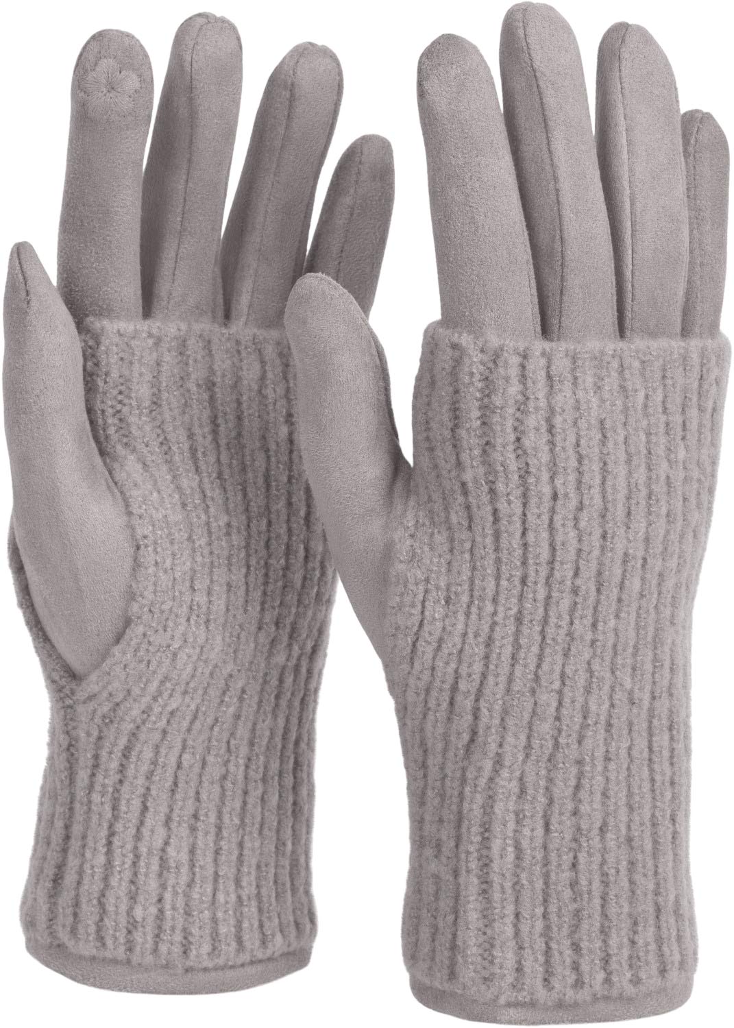 styleBREAKER Women's Cozy Touchscreen Gloves with Removable Knit Cuffs, Warm Winter Gloves for Icy Days 09010022, Colour:Light-Grey