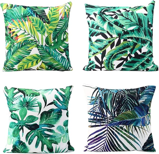 Outdoor Waterproof Throw Pillow Covers, Tropical Plants Waterproof Cushion Cover, Waterproof Cushion Case for Outdoor Patio Garden Blench Tent Living Room and Sofa - 18 x 18 Inches