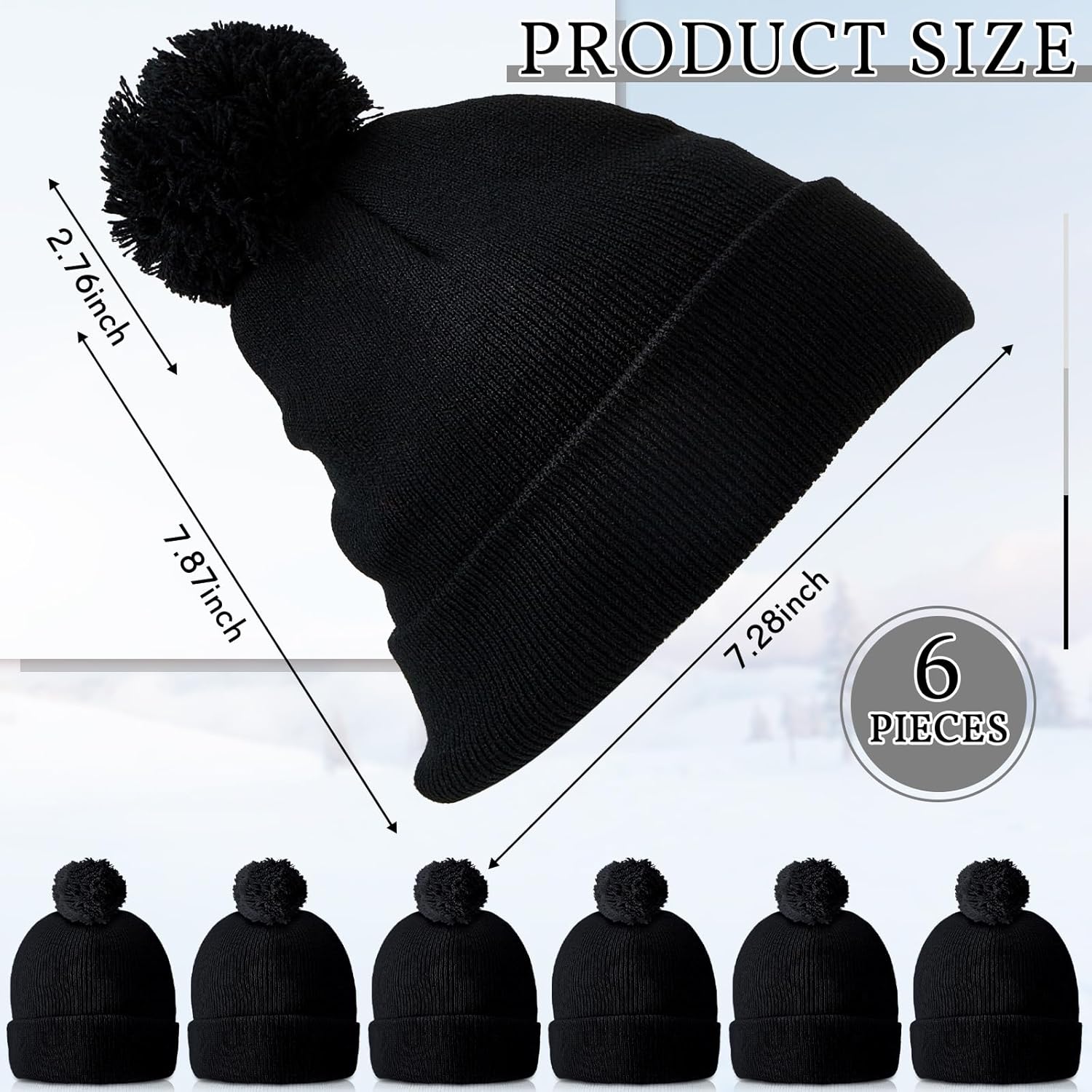 Hercicy 6 Pieces Men Women's Knit Pom Beanie Knit Hat Unisex Winter Hat with Ball at Winter Cap with Cuff and Pom - Image 2