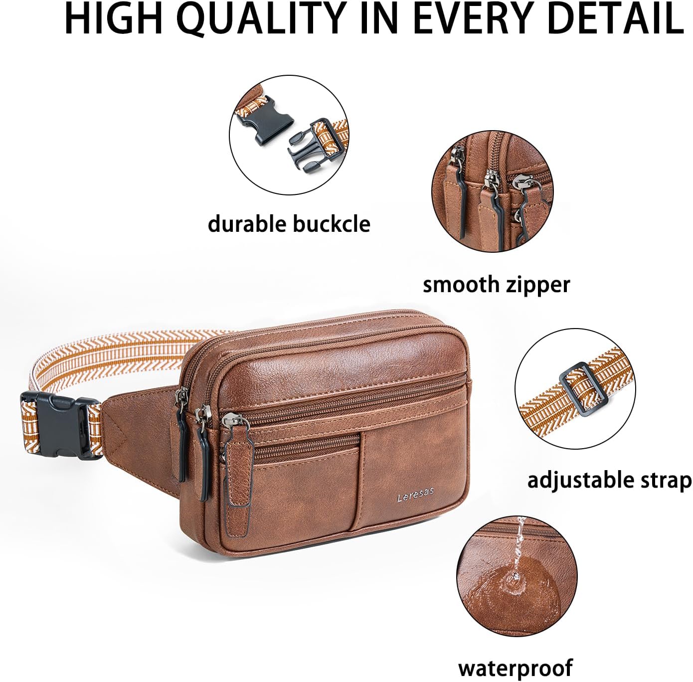 Fanny Packs for Women Vegan Leather Belt Bag Chic Cross Body Waist Pack Waist Purse for Travel Hiking Running Brown - Image 7