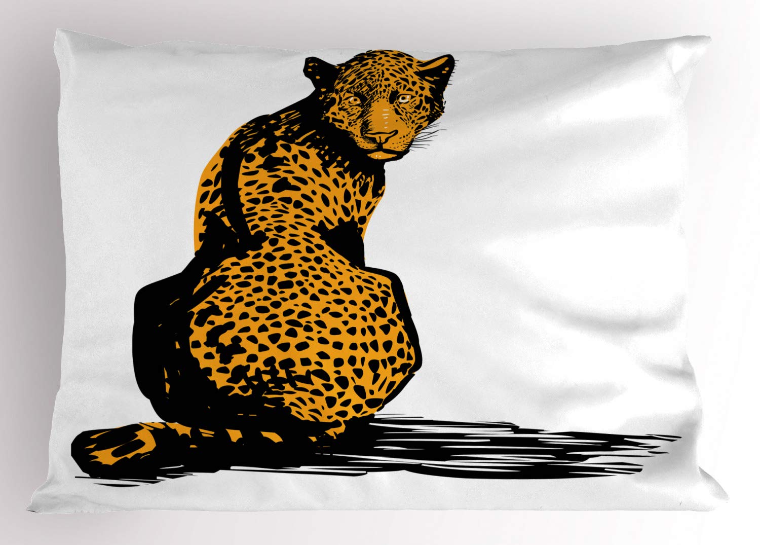 Ambesonne Wildlife Pillow Sham, Sketch Leopard Dangerous Carnivore Wildcat with Shadow, Decorative Standard Size Printed Pillowcase, 26