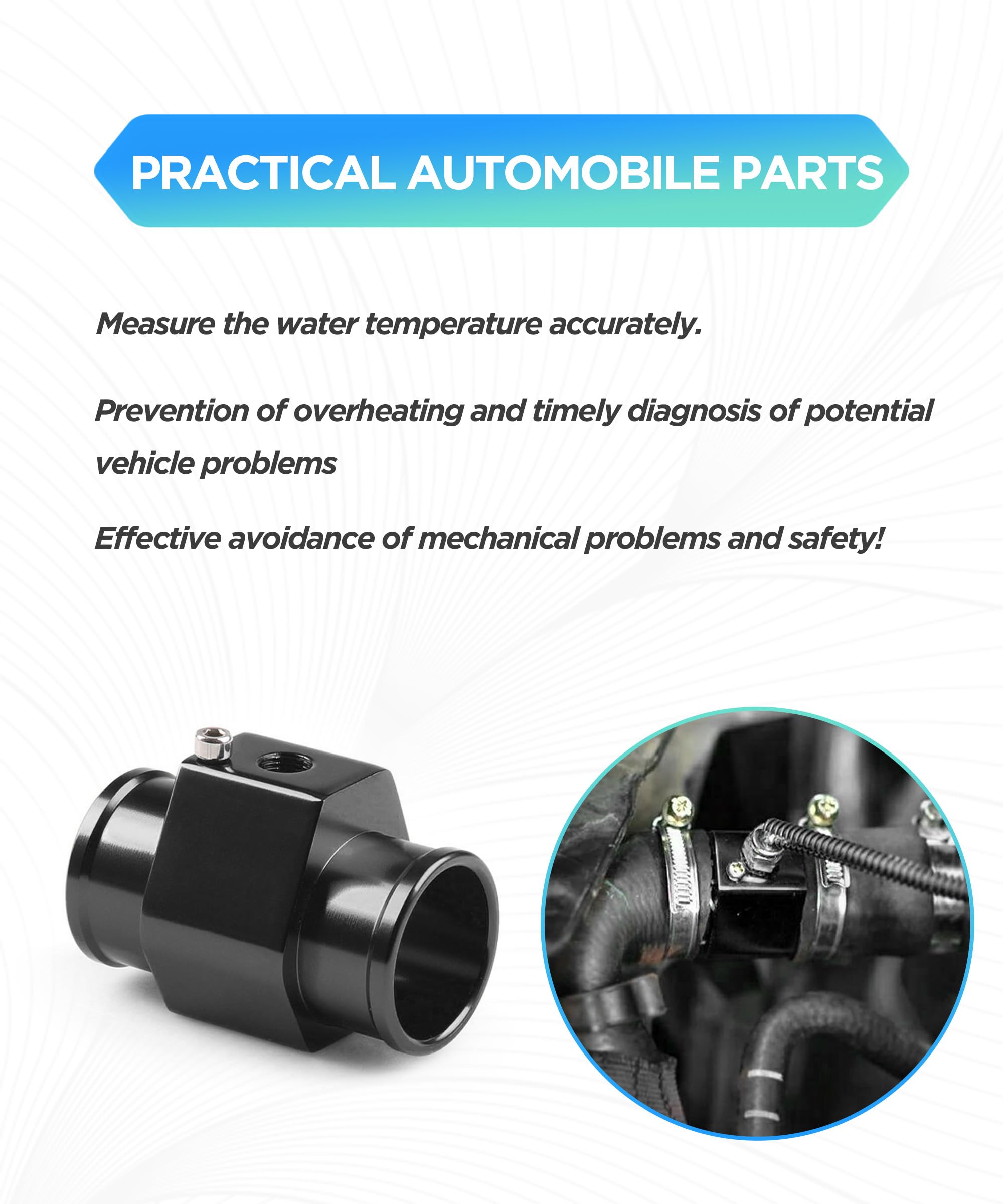 Xibao Tubo Di Giunzione Per Sensore Temperatura Acqua Auto - In Lega Alluminio, 34mm, Con 2 Morsetti