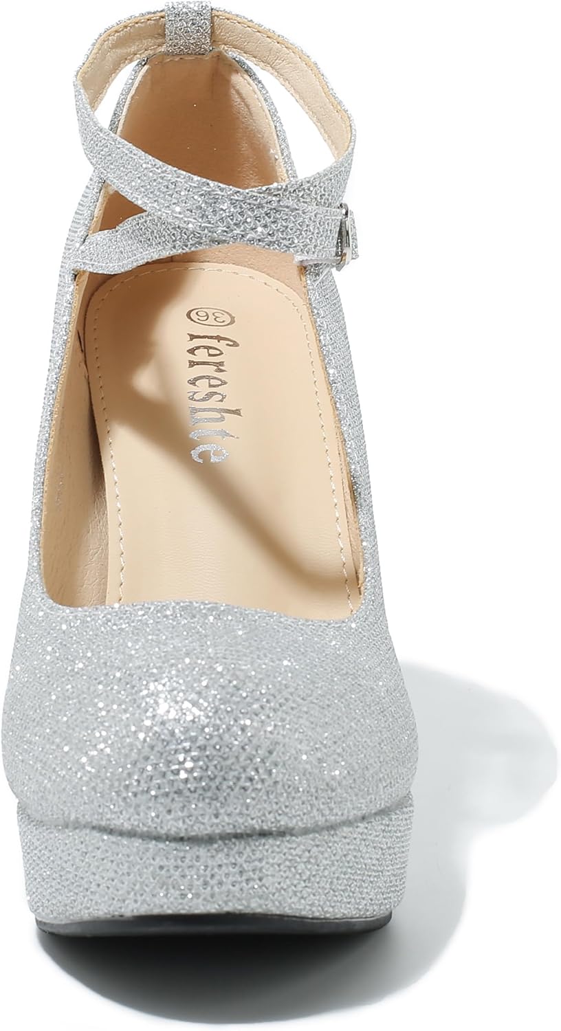 fereshte Women's Platform Pumps, Ankle Strap, High Heel, Closed Toe, Party Wedding Dress Shoes - Image 6