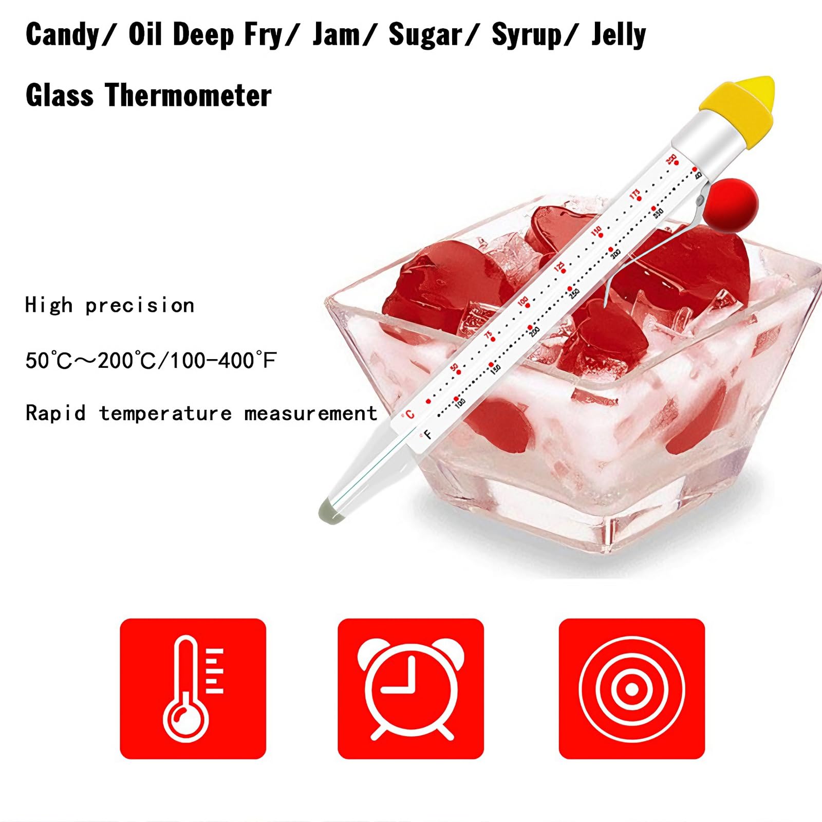 Süßigkeitenthermometer mit Topfclip, Frittieröl, Küche, Kochen, Süßigkeitenthermometer für die Herstellung von Süßigkeiten, Lebensmitteln, Bratöl, Marmelade, Sirup