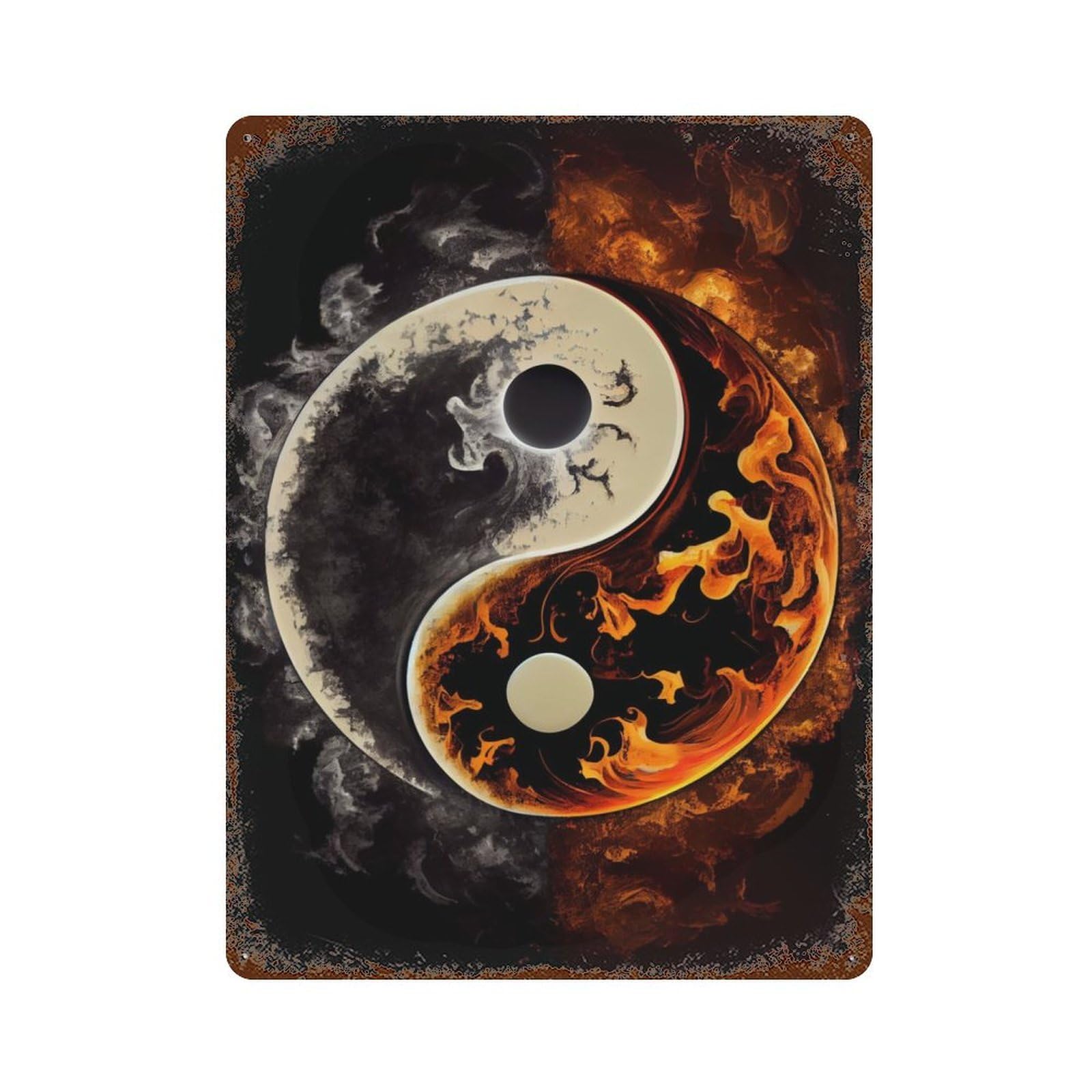 Shadow Flame Yin And Yang Rust Effect Tin Sign 15.7"x11.8", Industrial Home Decor for Garage, Bar And Workshop Decor