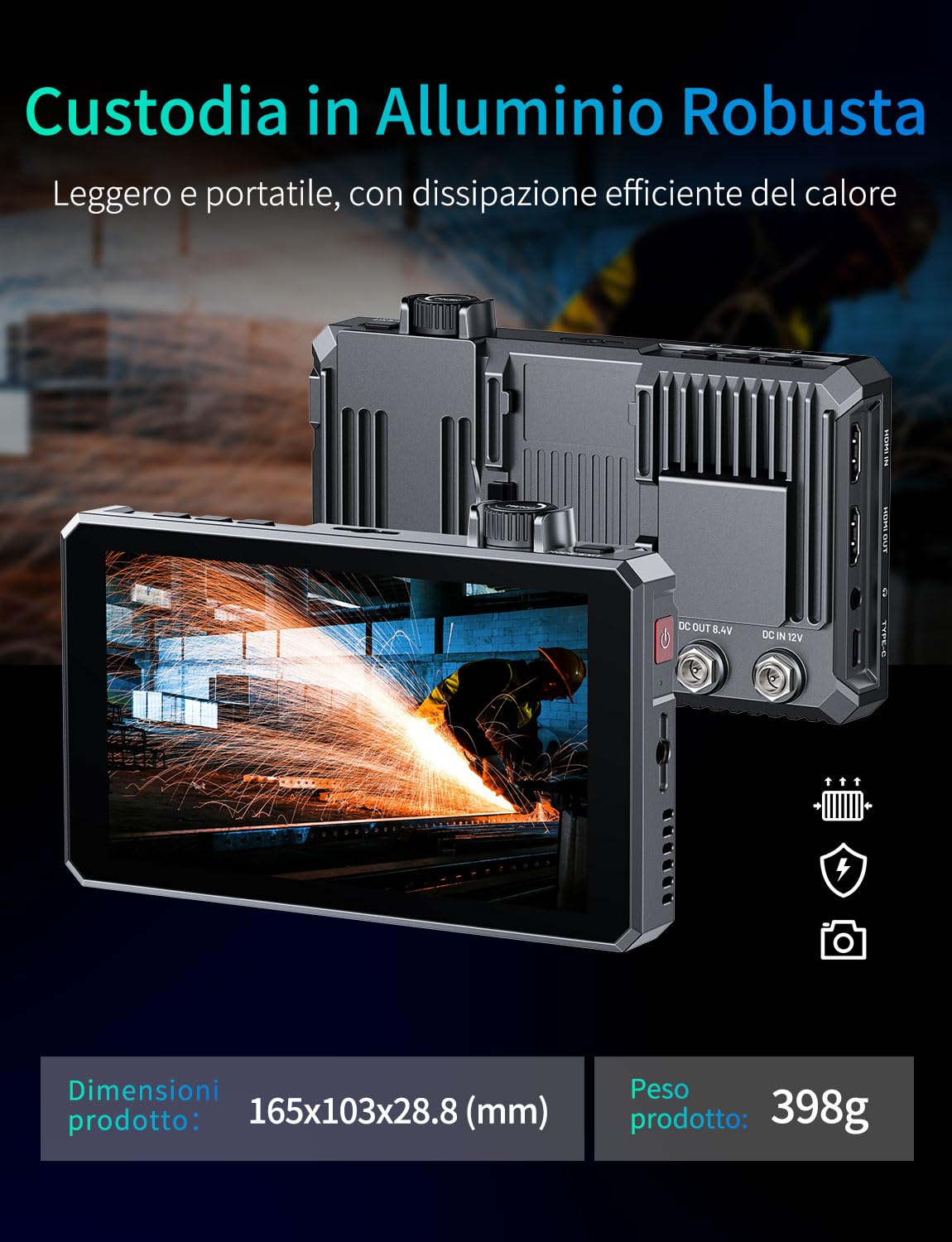 FEELWORLD SC6 6 pollici Monitor da campo SDI，struttura in alluminio da 1500 nit, HDMI 4K a 60 Hz, schermo touchscreen e rotella di scorrimento, forma d'onda HDR 3D LUT per videocamere DSLR