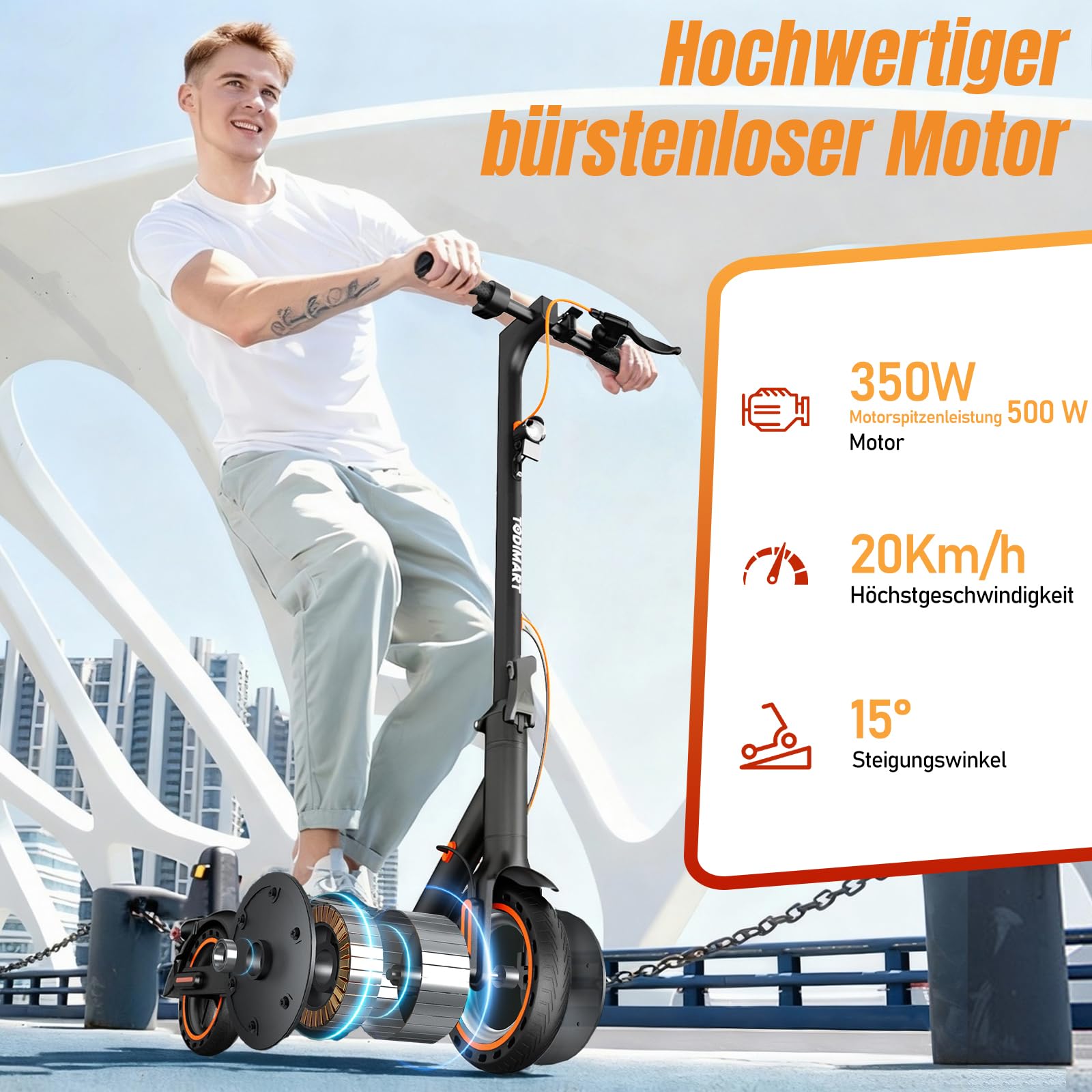 TODIMART E Scooter Roller mit Straßenzulassung mit APP, 30-35km Reichweite, 350/500W Motor, 8,5 Zoll Wabenreifen, Duales Bremssystem E Roller