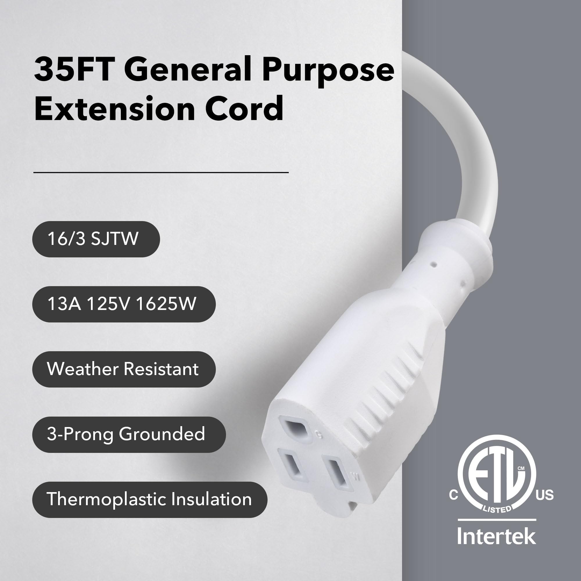 BN-LINK Cable alargador de 10 m para exteriores, 16 calibres, cable de tierra blanco para jardinería y decoración de vacaciones, hogar y oficina