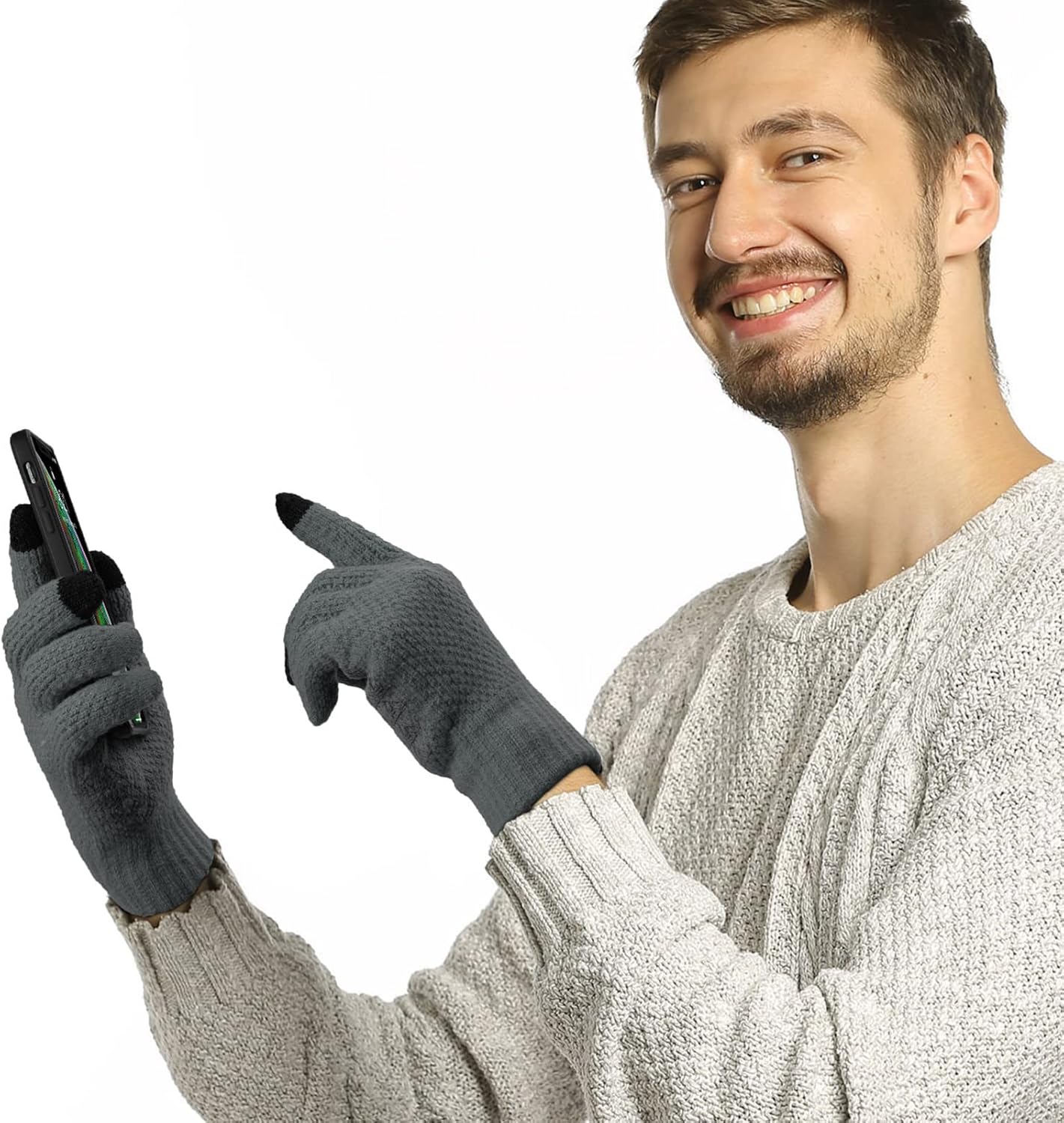 ViGrace Winter Warm Touchscreen Gloves for Men and Women Touch Screen Fleece Lined Knit Anti-Slip Wool Glove - Image 6