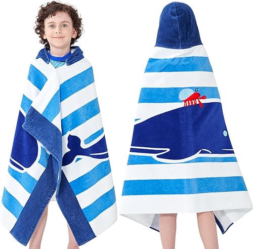 Bavilk Toalla de playa con capucha para niños y niñas, cubierta de piscina, súper absorbente, lindo animal de dibujos animados, vitalidad completa