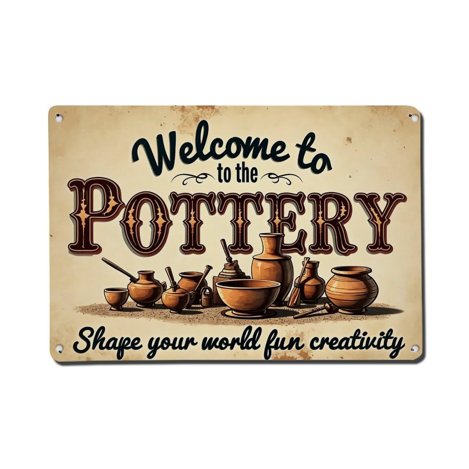 Jdfenggu Vintage Welcome To The Pottery Shop Retro Metal Tin Sign, Metal Poster For Bar, Home, Man Cave, Kitchen, Laundry Room Art Decor 8X12 Inch