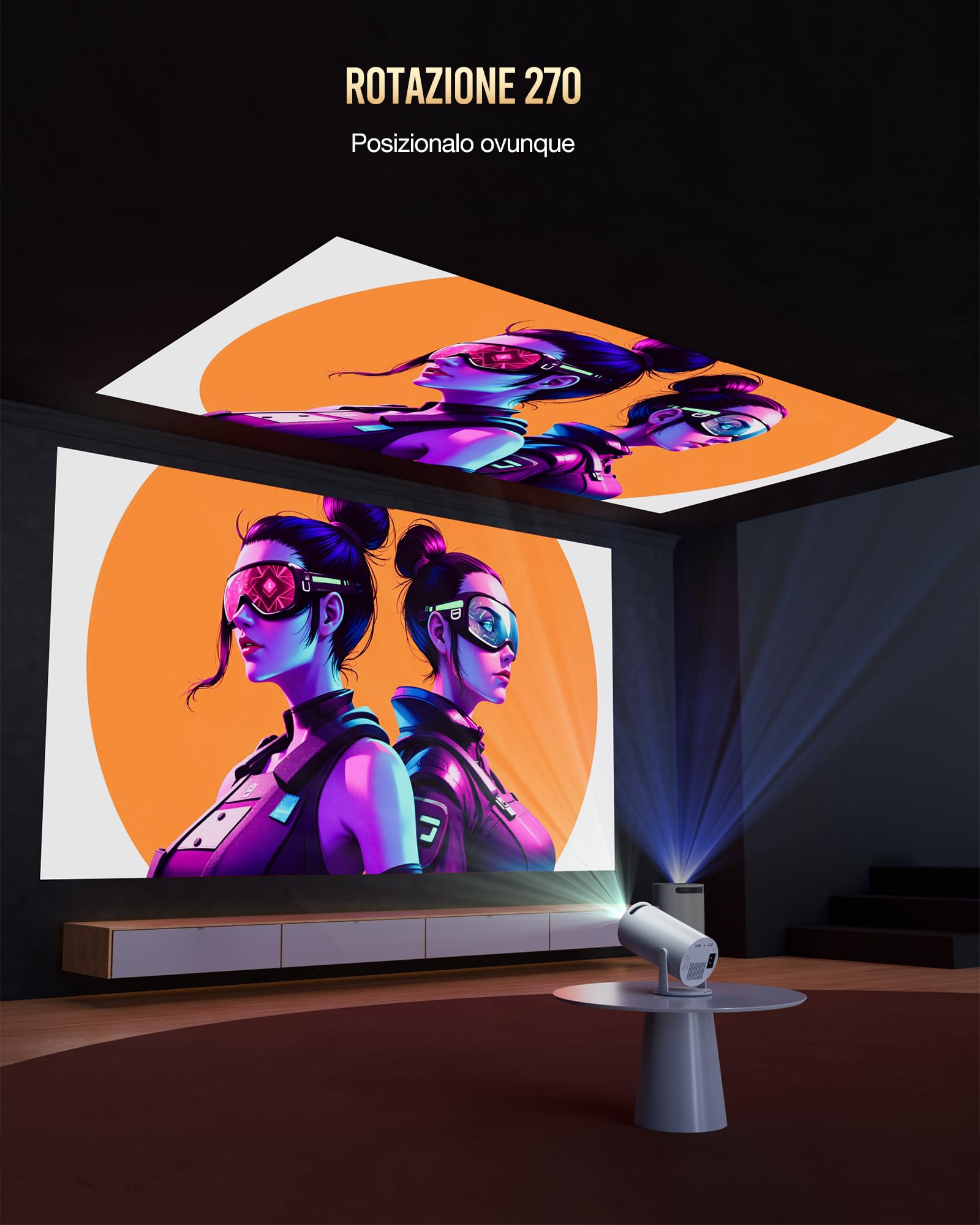 Elektrische focus] Mini-projector met wifi en Bluetooth, native 1080P draagbare projector ondersteunde 4K, 15000L buitenprojector voor thuisbioscoop, compatibel met iOS, Android, tv-stick, HDMI, USB