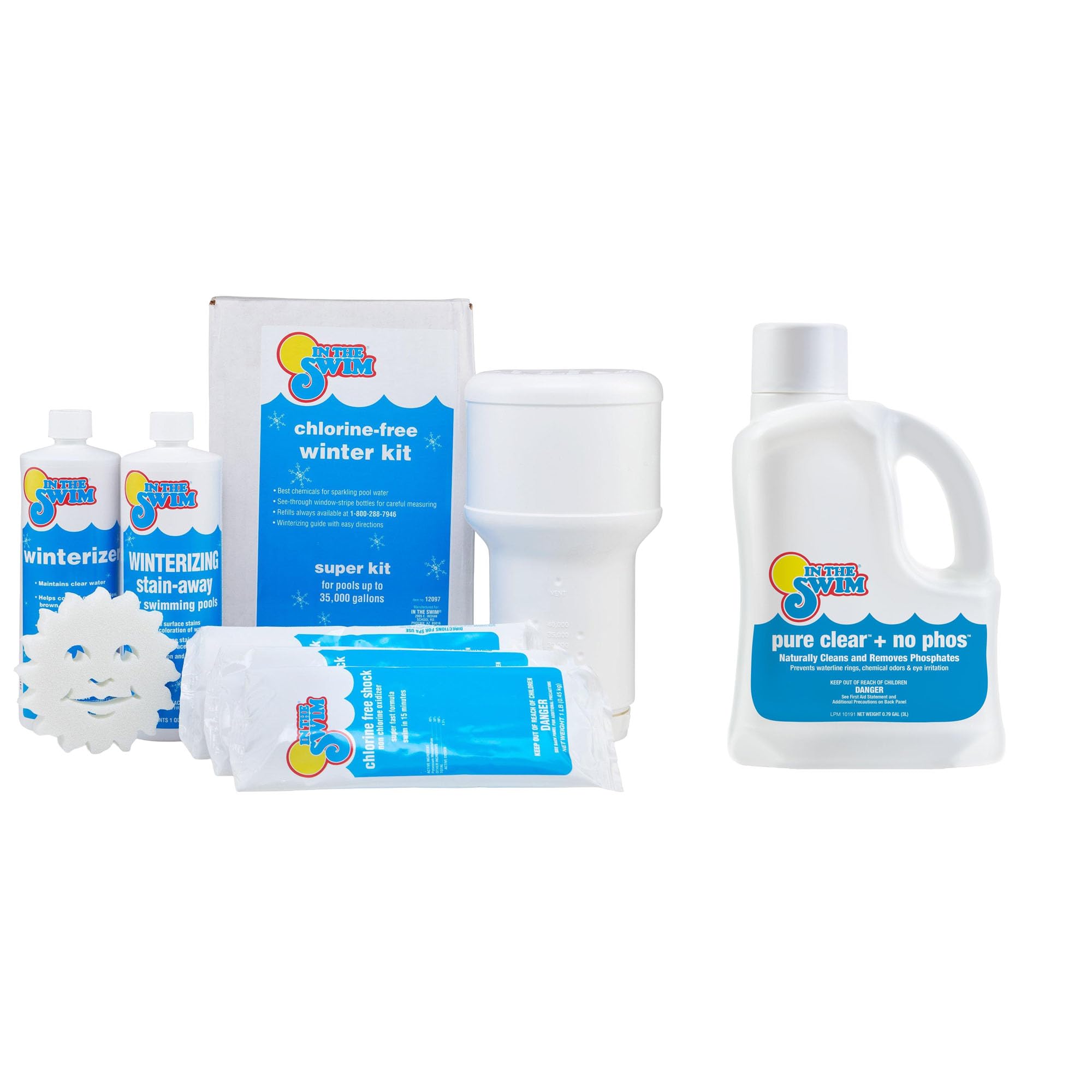 In The Swim Ultimate Closing Kit - 35k Gallons Kit, 3L Pure Clear + No Phos | Winterizing Chemicals for In-Ground Pools, Includes 35,000 Gallon Winter Kit and 3L Pure Clear + No Phos
