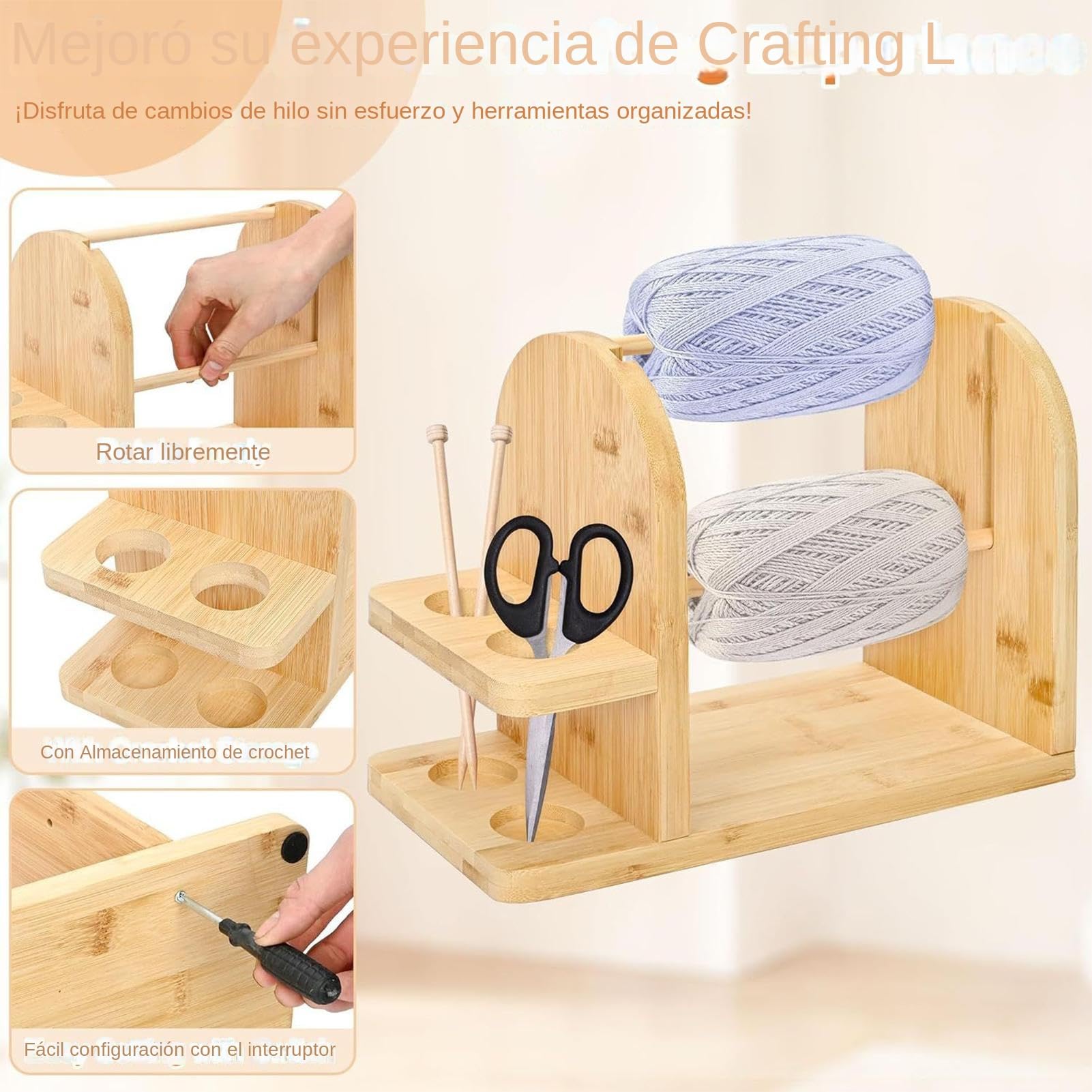 Porte-pelotes à crochet, tourneur en bois naturel doux, support pour fil de crochet rotatif | Pour les amateurs de , les amateurs de , les débutants, adultes, hommes, femmes
