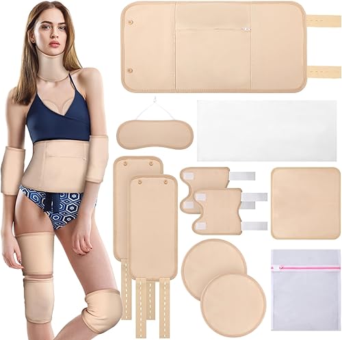 Juego de 11 piezas de aceite de ricino, juego de aceite de ricino reutilizable de franela para cintura, cuello, pechos, codo con correa ajustable y