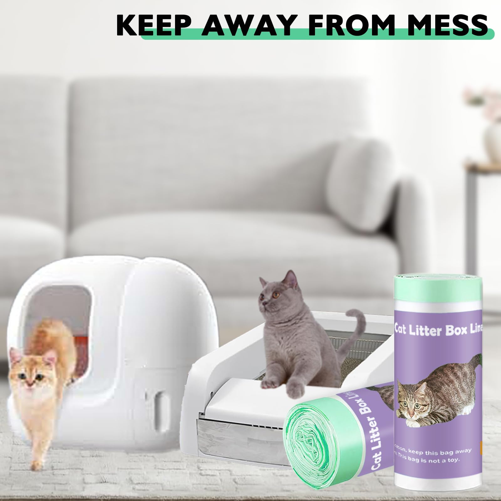 Paquete de 100 bolsas de arena para gatos compatibles con caja de arena para gatos autolimpiable, forro grueso y resistente con cordón compatible con caja de arena automática PURA X/MAX de 23 x 12