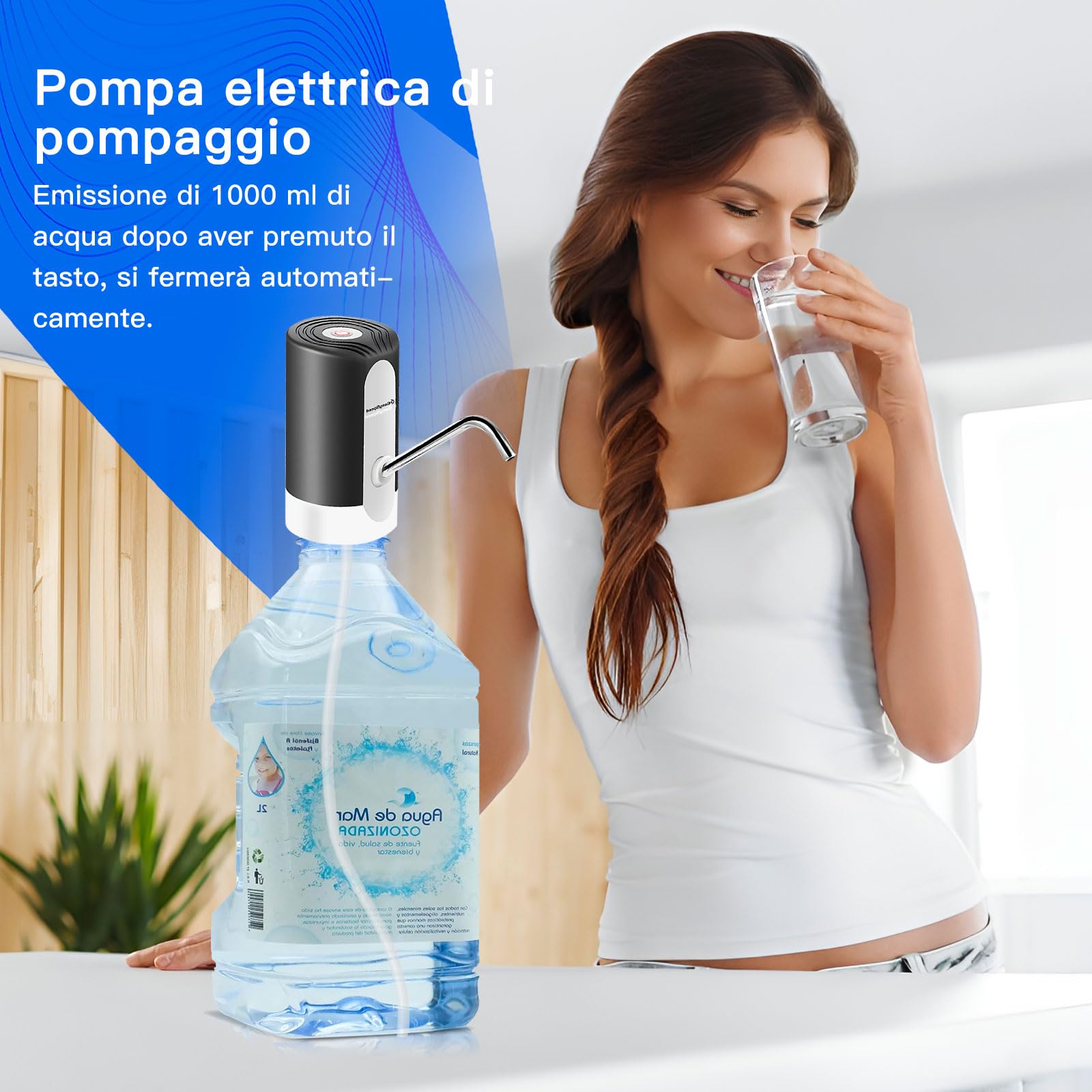 EASYSPEED Distributore Acqua Portatile Elettrico Automatico con 2 Adattatori, Batteria Ricaricabile USB, Nero