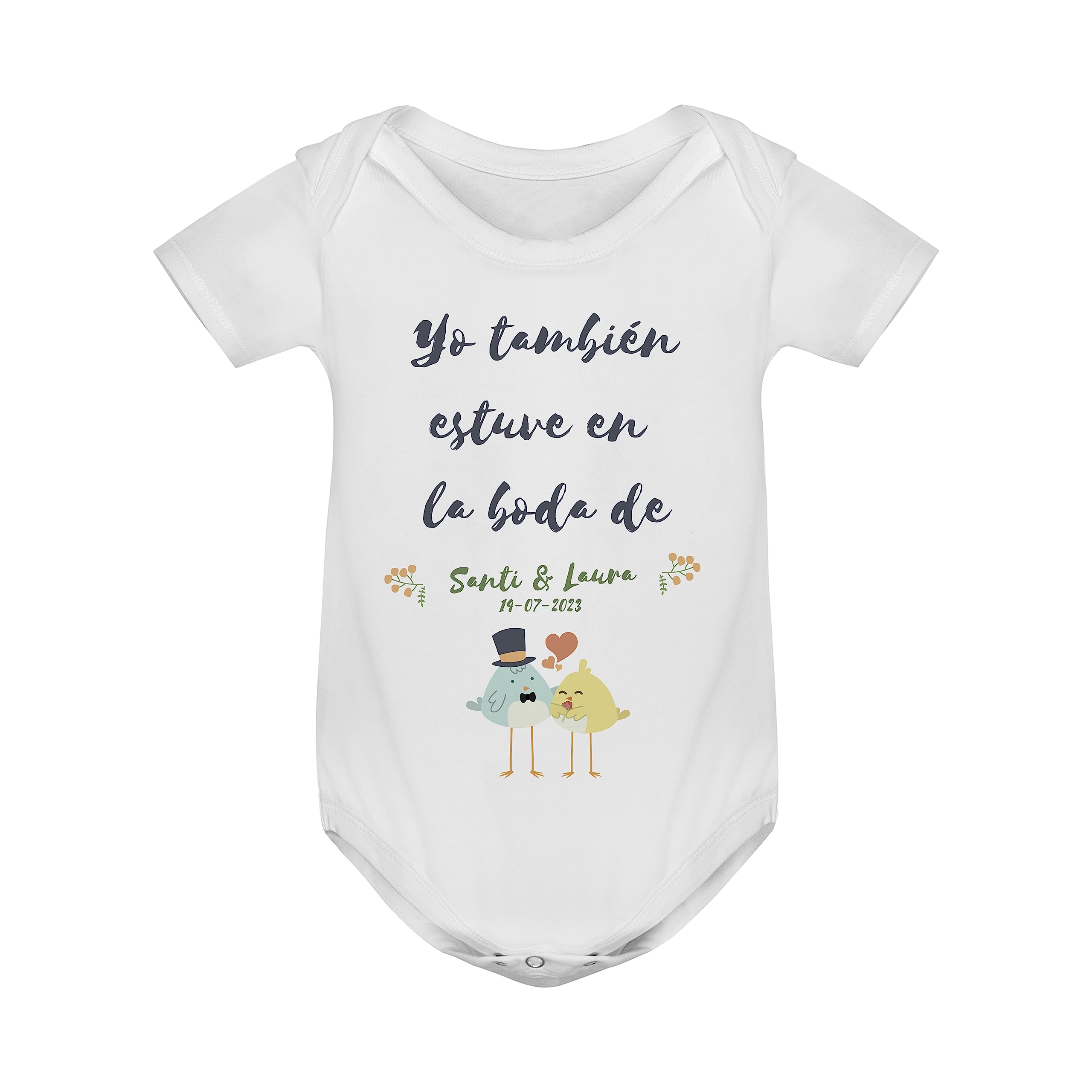 Body “Yo también estuve…” personalizado nombre y fecha, regalos originales boda, Recuerdo único, Detalle para regalar Celebración Wedding Novios Pollitos
