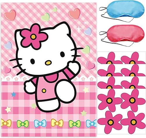 Miniatura 1 de Decoraciones de cumpleaños de gatito, póster grande con diseño de pin the flower on kitty, juegos de fiesta temática de gatitos, póster grande para