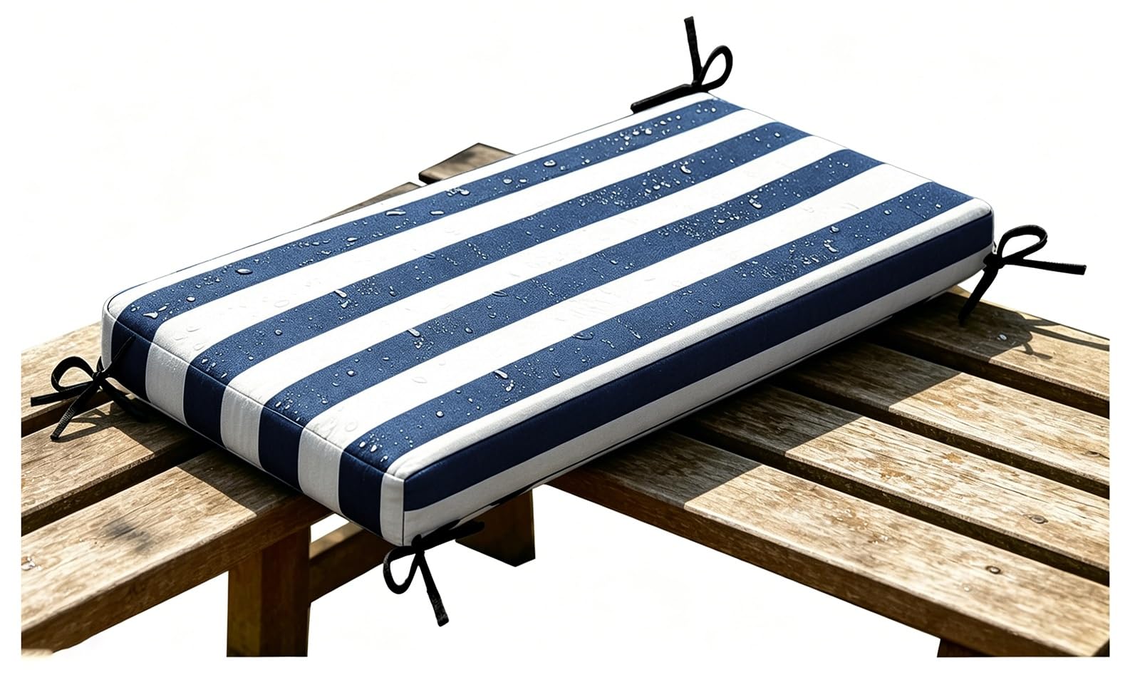 12 20 31 46 Inch Bench Cushion Indoor Outdoor Striped 80% Waterproof with Non-Slip Bottom, Bench Cushion 5cm/1.9" Thick, Settee Couch Pads with Zipper, with Ties(Dark Blue White,180x55 cm 71x22 in)