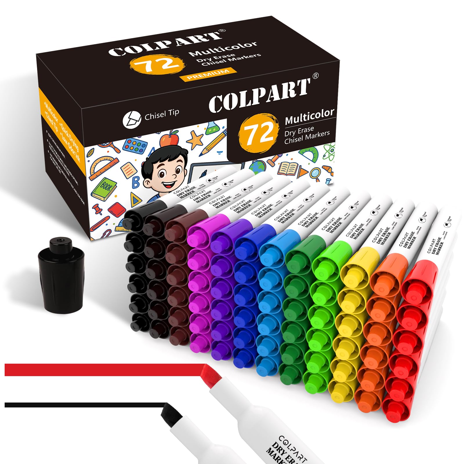 Marqueurs effaçables à sec pour calendrier et tableau blanc colpart 72 pcs