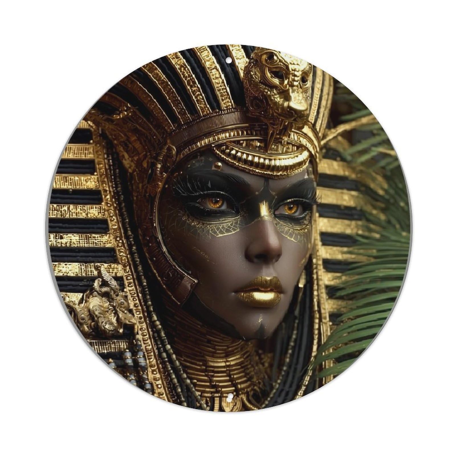 Egyptian Gold Headdress Pattern Retro Metal Sign Round Tin Sign, Vintage Decor Art Poster for Bar, Home, Man Cave, Kitchen, Laundry Room Gift 8x8Inch