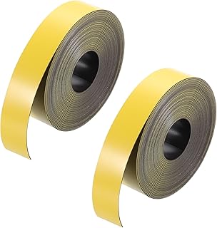 sourcing map Paquete de 2 tiras magnéticas de 1 pulgada x 26.25 pies, etiquetas adhesivas para pizarras blancas, refrigeradores y manualidades, color amarillo