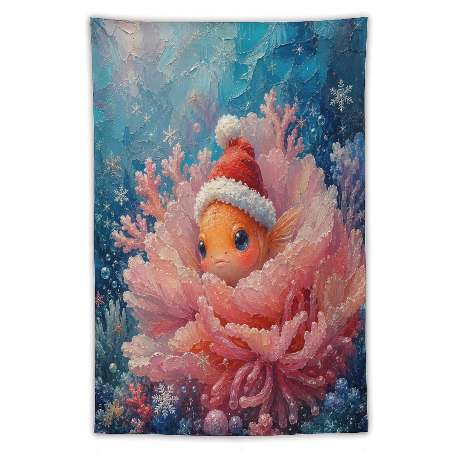 W7C8U2X3 Clownfish Santa Hat Anemone Wall Tapestry, Reading Corner