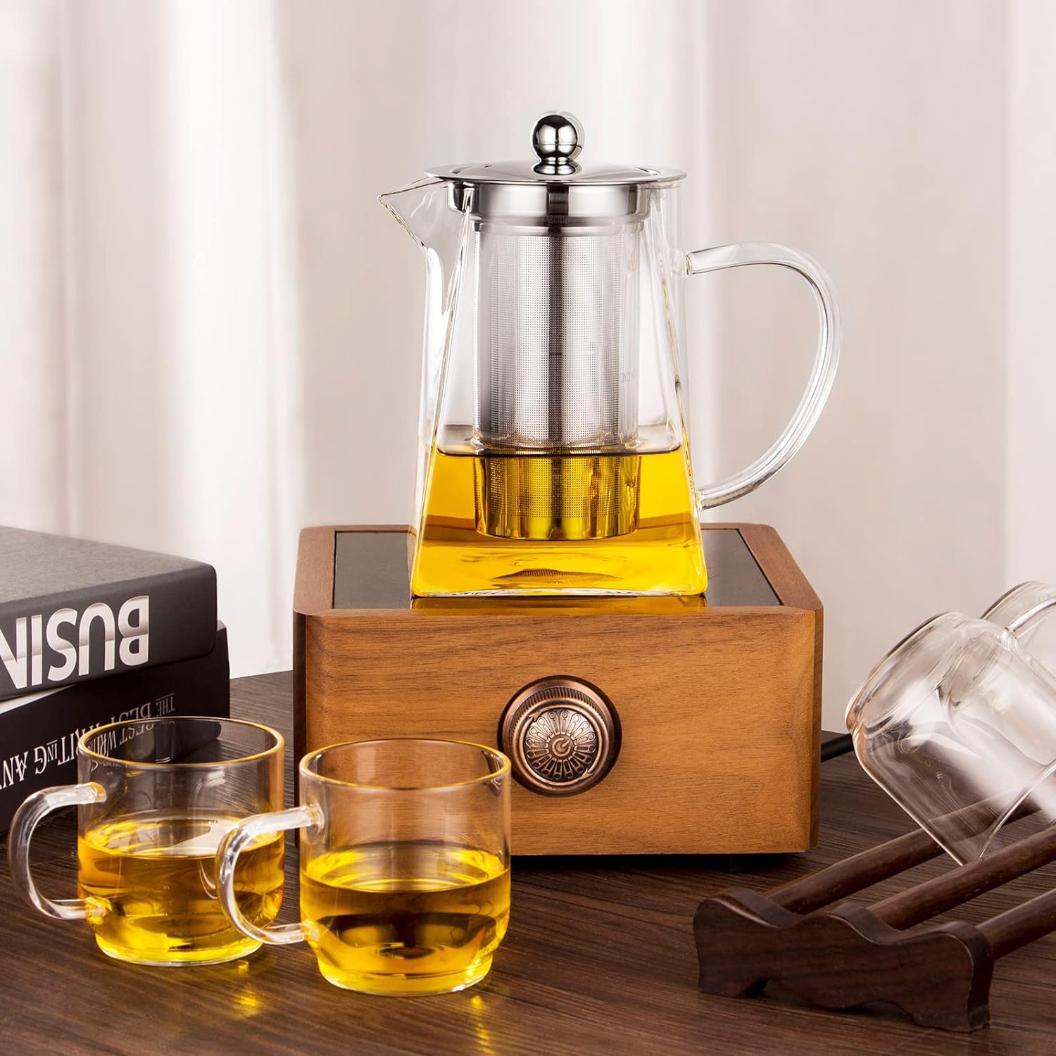 Bellemax 1000ML Glass Kettle Teapot with Removable Infuser & Stainless Stelel Lid & Handle, Glass Tea Kettle Stovetop Safe, Great for Loose Leaf Tea, Blooming Tea & Fruit Infused Water 1 Litre (BW-03) 4