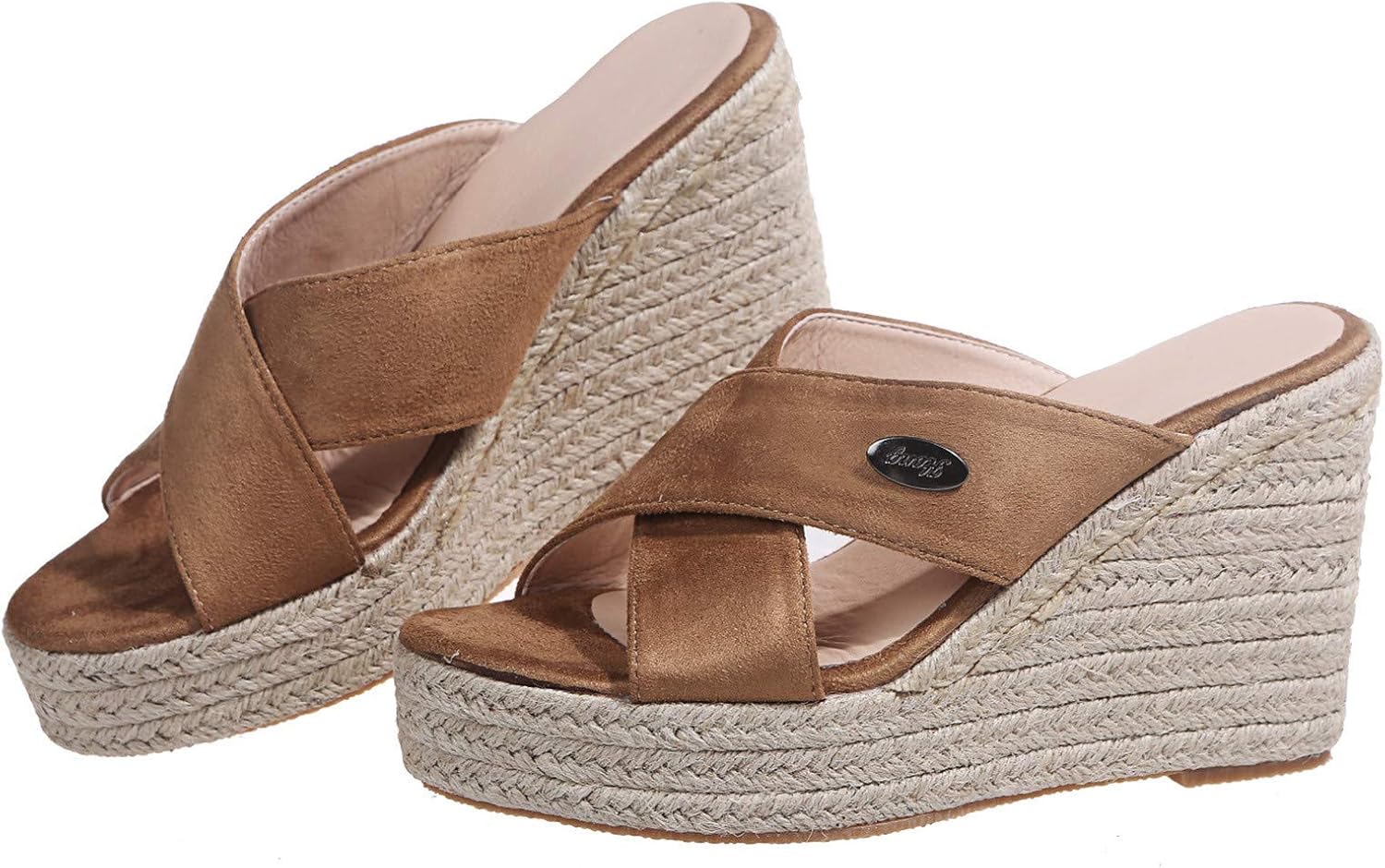 AnFeng Women's Platform Flip Flop Beach Rhinestone Sandal Adjustable Casual Thong Sandal Arch Support Walking Slippers (Brown, 10)