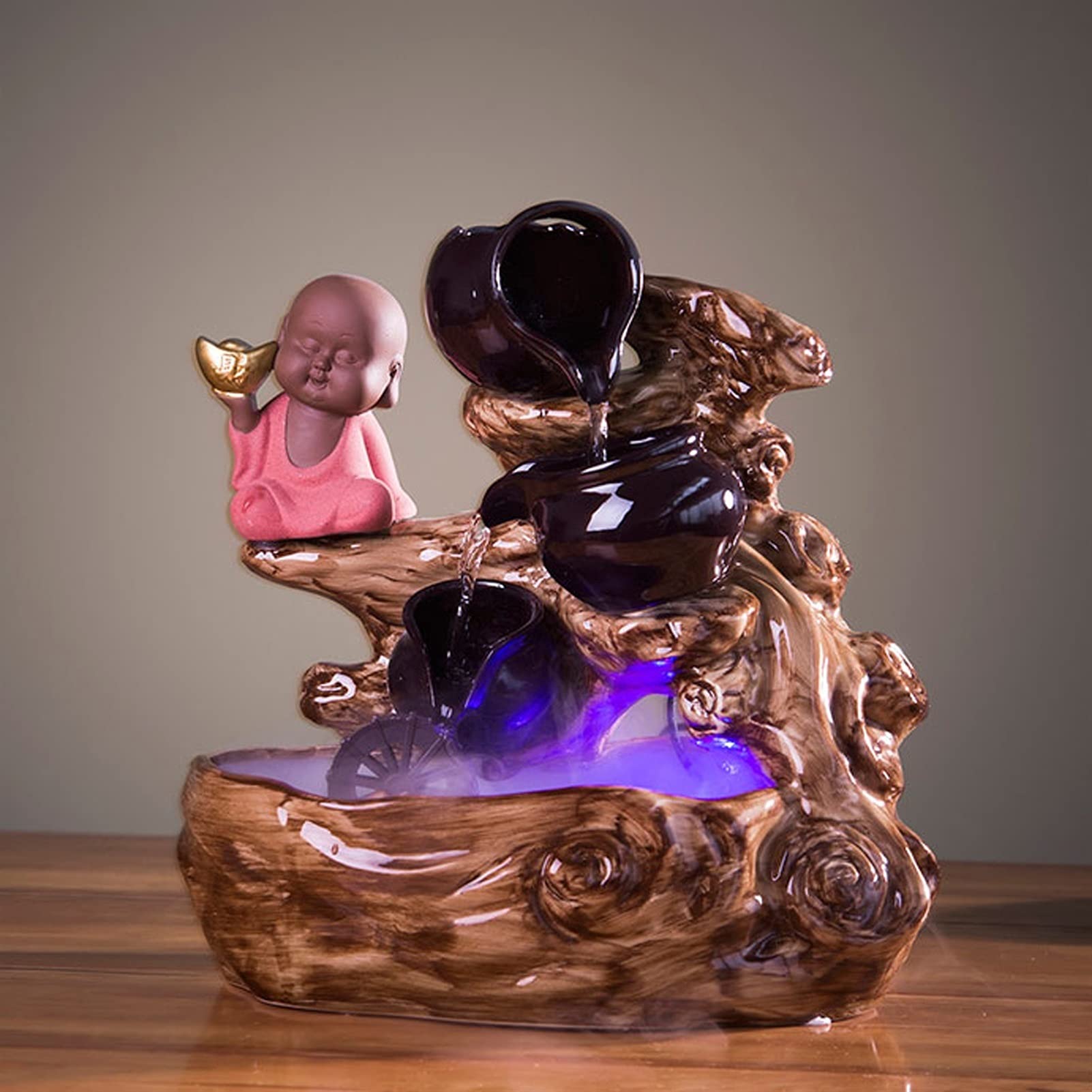 Fuente de sobremesa 12.2 "Cerámica Alta Alta/Cerámica al Aire Libre Fuente de la Fuente Zen, Fountain Fengshui Decoración de Interiores □ para Oficina y Decoración del Hogar Fuente de Mesa
