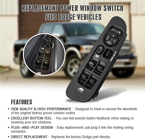 Miniatura 6 de Interruptor y bisel principal de la ventana eléctrica (lado del conductor y lado del pasajero) 56049805AB para Dodge Ram1500 2500 3500, Dodge Dakota