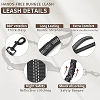 Vista 3 de Tails & Tales Correa de perro manos libres con bolsa para la cintura, soporte lumbar mejorado, correa reflectante elástica, cinturón ajustable